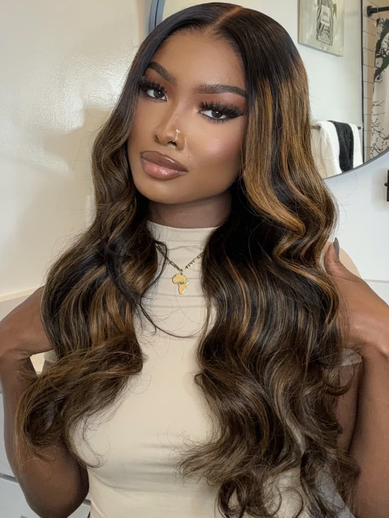 [Free Wig For All Length] 7x5 Bye Bye Knots™ Wig Glueless Lace Balayage Highlight Body Wave Drawstring Wig