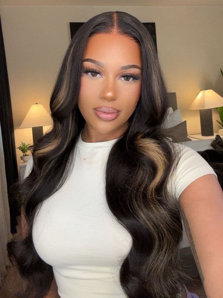 UNice 13x4 Lace Front Wig Black With Blonde Highlights Body Wave Wig