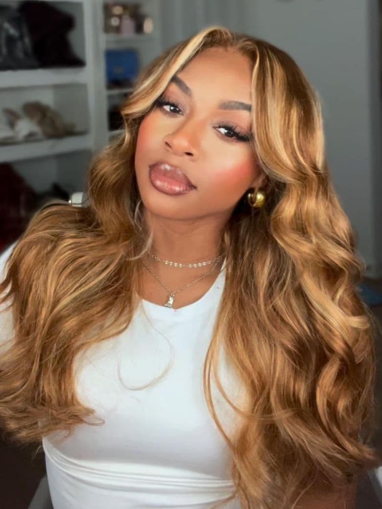 7x5 Bye-Bye Knots Wig Glueless Lace Honey Blonde Body Wave Drawstring Wig With Bleached Knots 180% Density