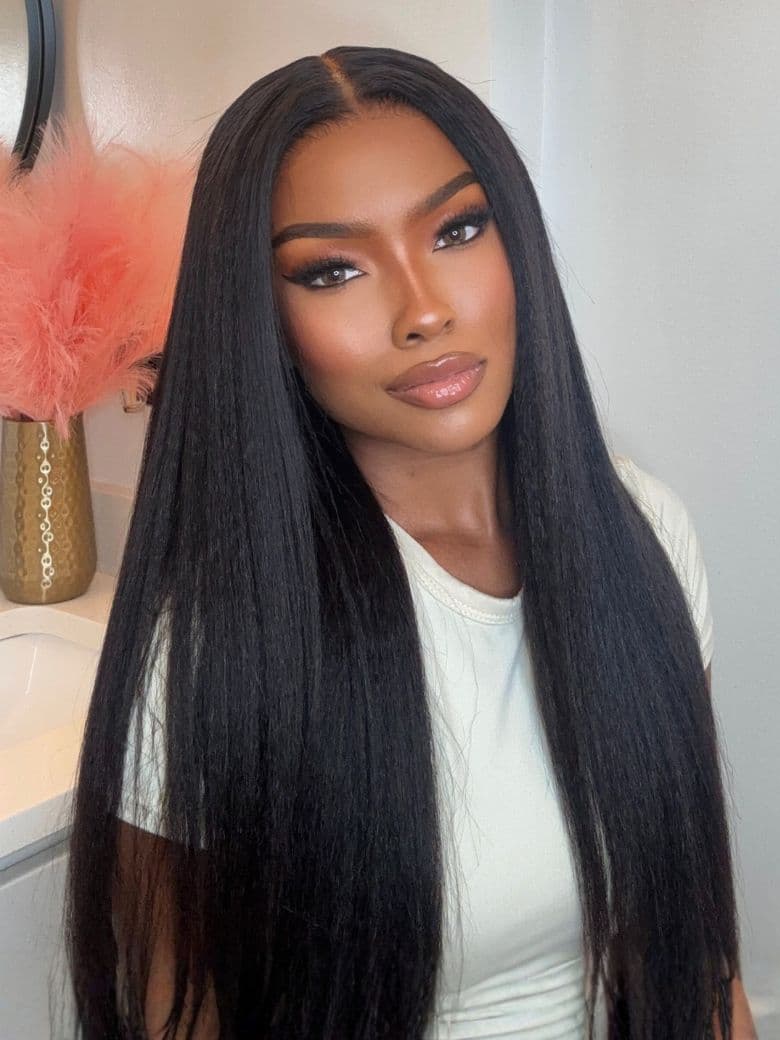 13x4 Pre-Everything Black Kinky Straight Wig Real Ear To Ear Pre-Everything 180% Density Wig