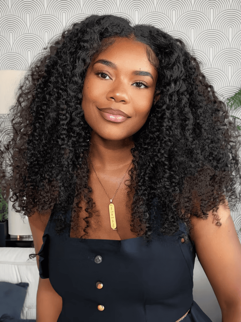 24'' UNice New V Part Kinky Curly Glueless 0 Skill Needed Wig Beginner Friendly