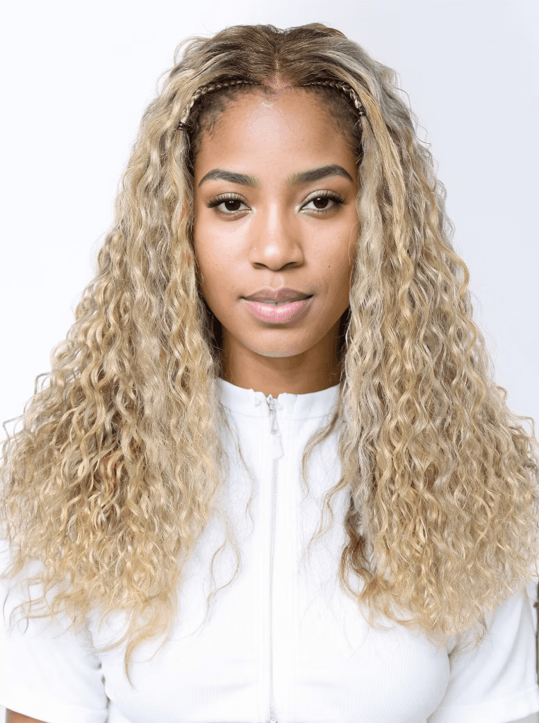 20 Inch 13x4 Lace Front 180% Density Glossy Blonde With Silver Highlight Water Wave Wig