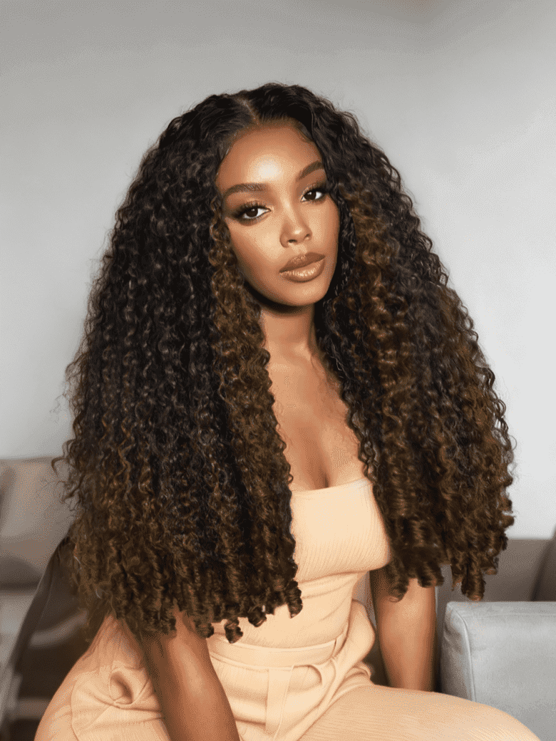 Stylish Golden Highlights Add Depth To Body Wave Texture&&100% Human Hair Wig & Can Be Dyed Heaten