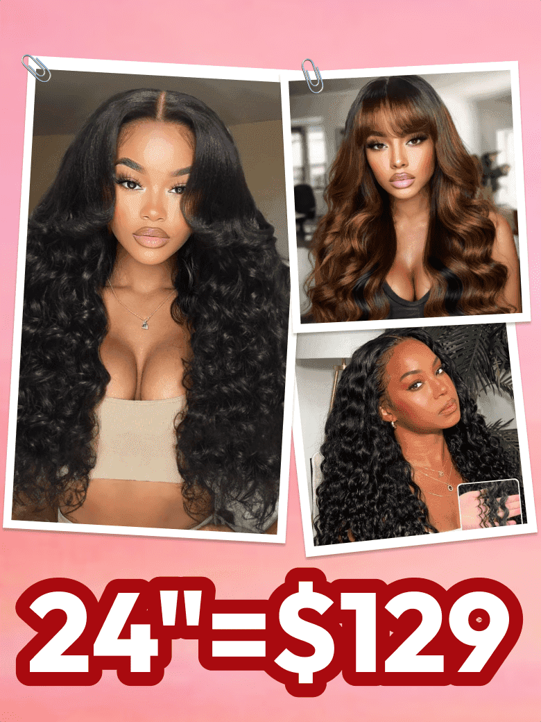 20"-24" 13x4/7x5 Lace Yaki Loose Wave/Water Wave Curly/Loose Wave With bangs Wig & Invisi Drawstring