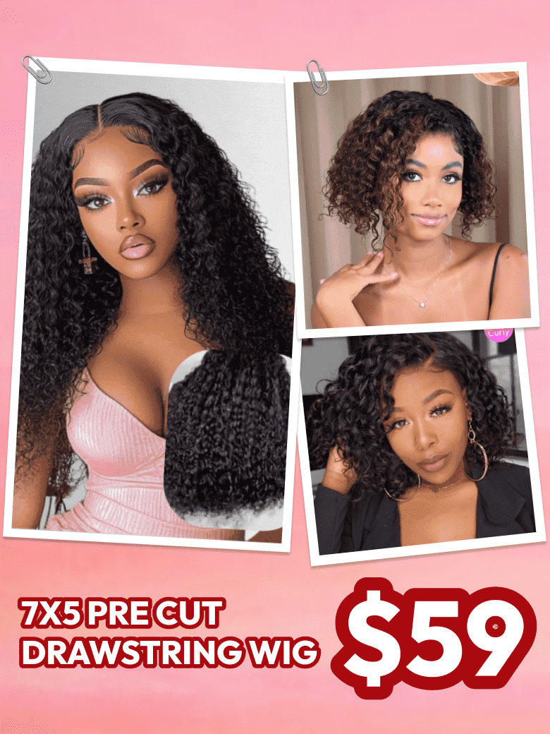 7x5 Drawstring Bye-Bye Knots Curly Wig With Babyhai& Short Curly Pre Side Part Bob Wig