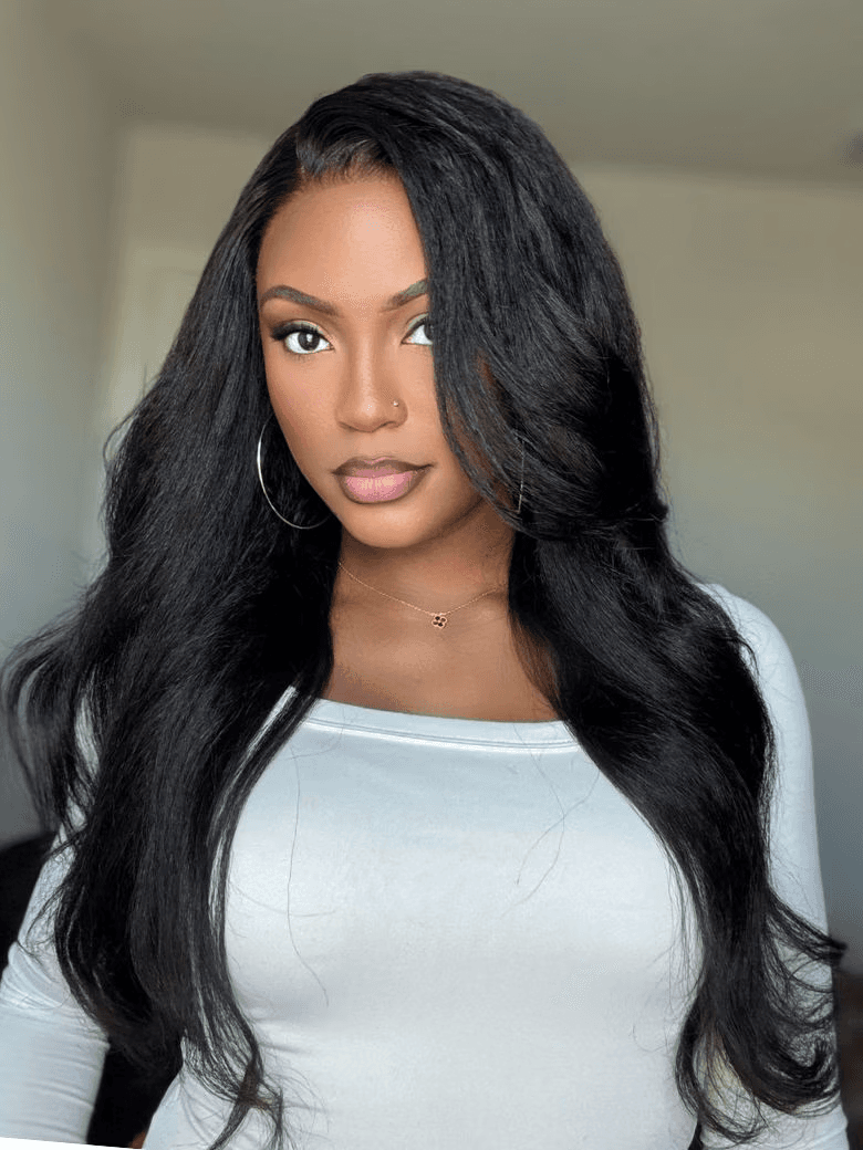 [Kinky Straight When Wet] UNice InvisiBlend™ V Part Silk Press To Blow Out Kinky Straight Natural Black Wig Protect Your Natural Hair