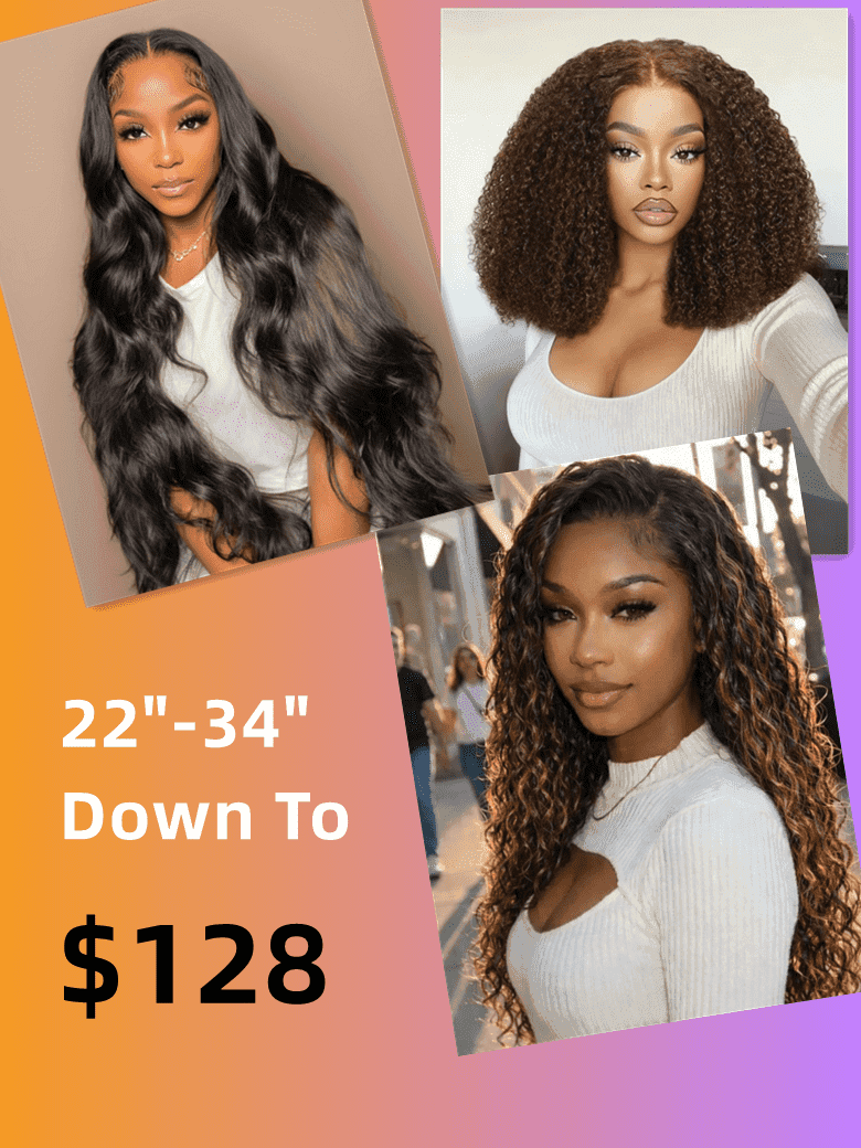 [Limited Stock] 13x4/5x5 HD/4x4 pre Cut 22"-34" Highlight Water Wave/ Chocolate Brown Curly/ Black Body Wave Wigs
