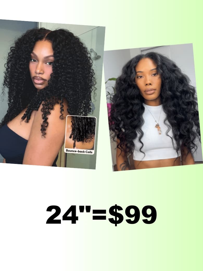 UNice 13x4 Finger Coil Wig & Beginner Friendly Kinky Straight V Part 200% Density Glueless Natural Black Wig