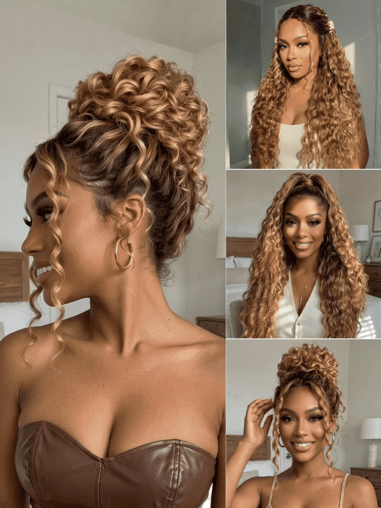 13x4 Bye Bye Slip™ Lace Frontal Bronde Color With Honey Blonde Highlights Water Wave Glueless Drawstring Wig 150% Density