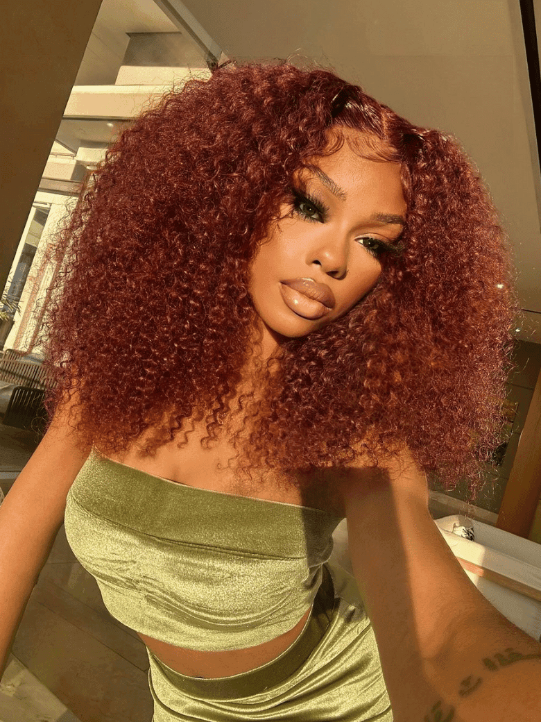 24'' UNice 13x4 Pre-Everything Lace Front Wig Reddish Brown Kinky Curly Bleached Knots Wig