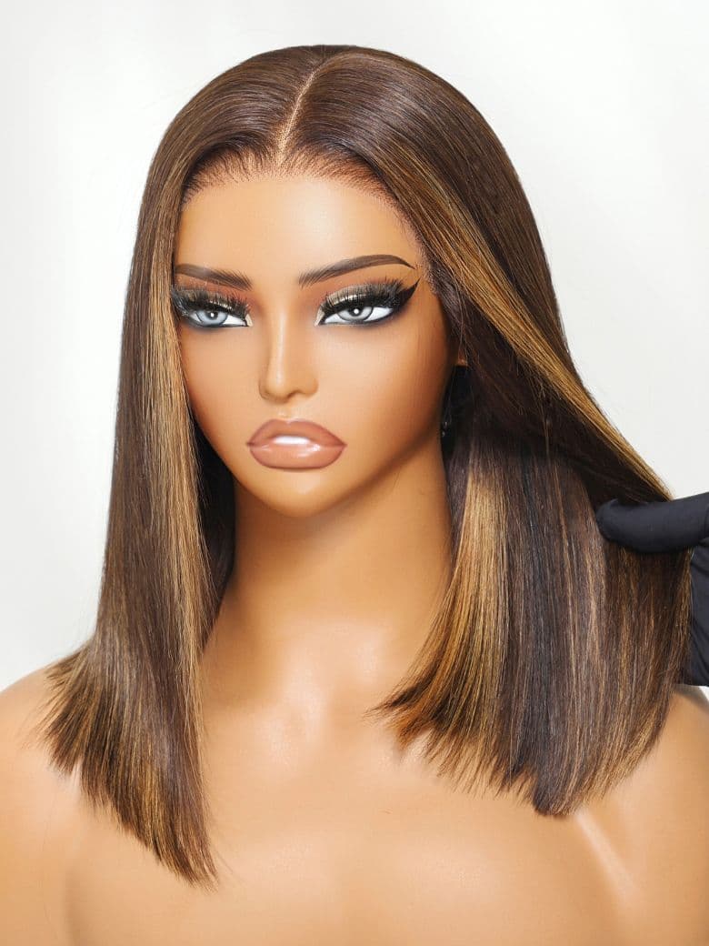 UNice Bye-Bye Knots 7x5 Lace Middle Part Blunt Bob Wig Espresso Brown With Highlights Wig