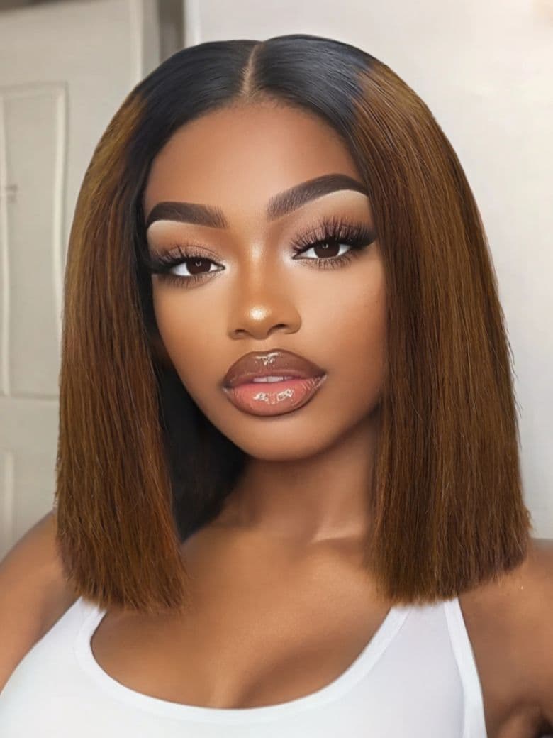 UNice 200% Density 2x6 Closure #4 Brown With Dark Root Bob Wig