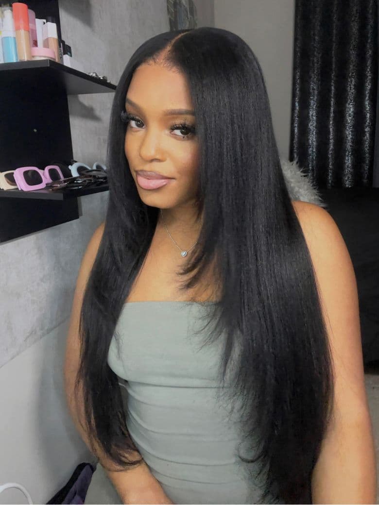 From 22'' UNice 13x4 Pre-Everything™ Lace Frontal Black Yaki Straight Layered Wig with Invisi Drawstring