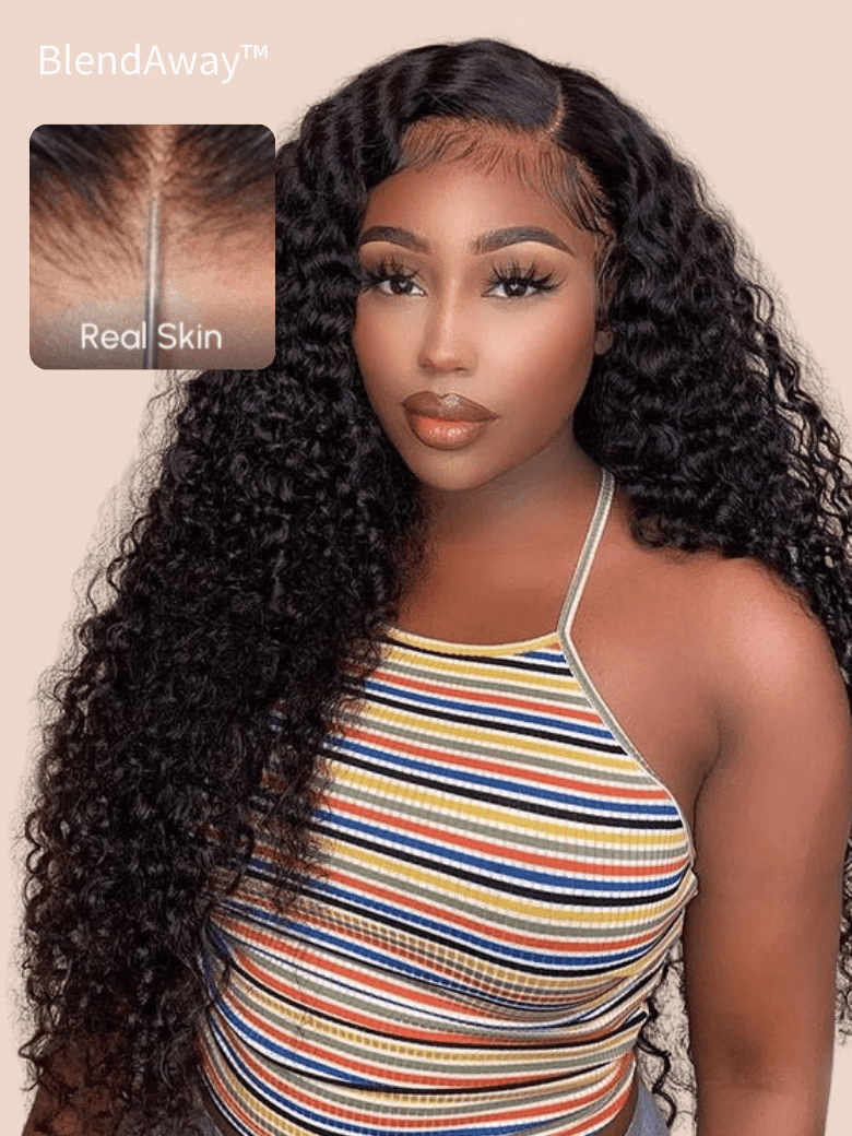22"-24" 5x5 Pre Cut Thin HD BlendAway Lace Black Glueless Jerry Curly Wig 180% Density