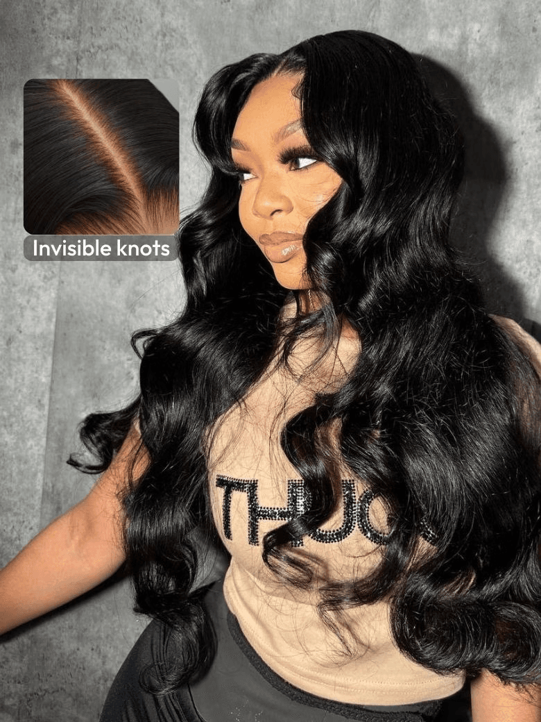 7x5 HD Pre-cut Lace Bye-Bye Knots Wig Glueless Lace & Invisible Knots Body Wave Wig