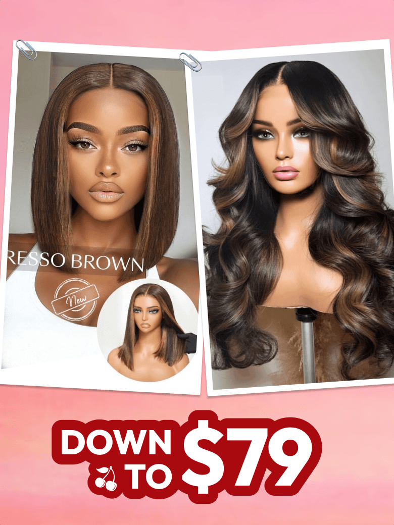 13x4 Drawstring Brown With Caramel Highlights Yaki Loose Wig& 7x5 Espresso Brown Middle Part Blunt Bob Wig